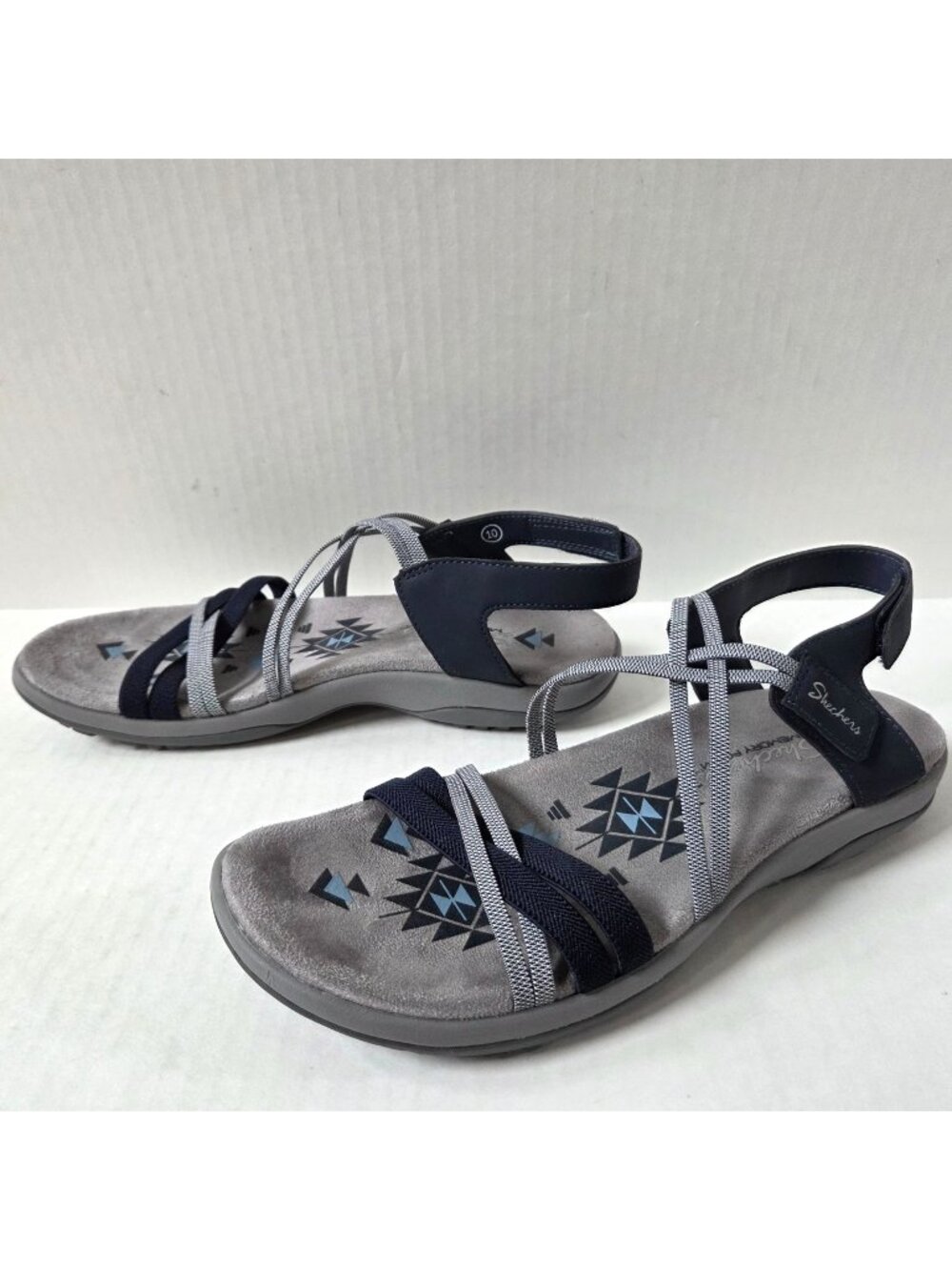 Skechers Shoes Womens 10 Gray Blue Reggae Slim Takes Two Strappy Comfort Sandals